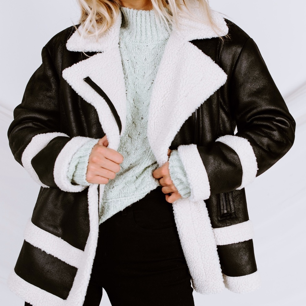 Sanctuary Black Moto Sherpa Biker Coat (M)